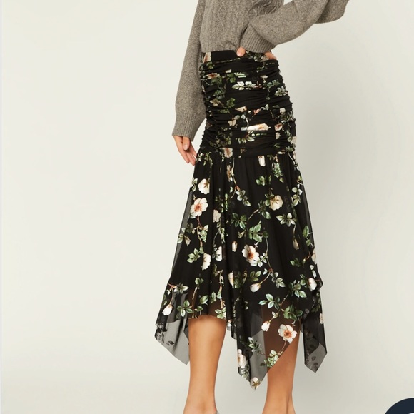 NWT! Anthropologie Current Air Floral Asymmetrical Ruched Skirt - size M - Picture 2 of 5